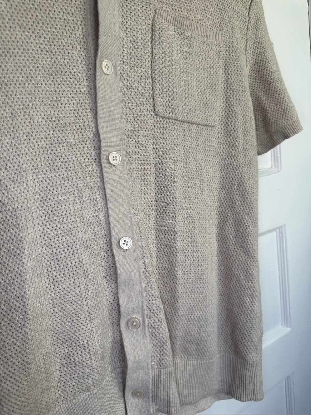 Quince 100% Organic Cotton Mesh Stitch Button-Up Sweater Polo Beige Old Money M - Picture 8 of 14